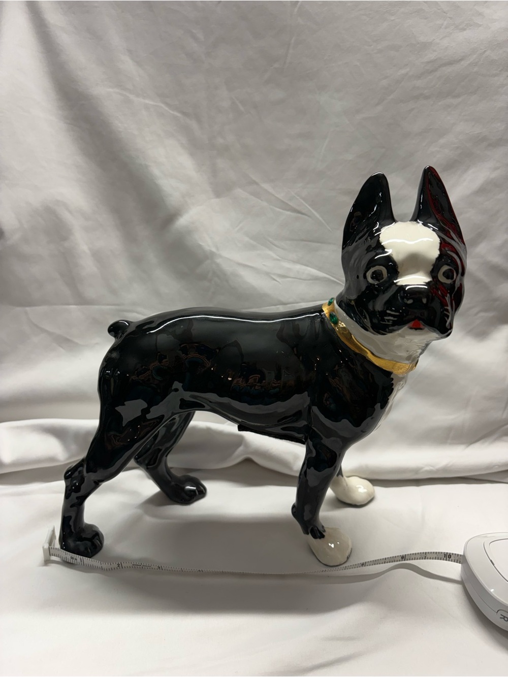 Black and White Ceramic Dog Figurine with Gold Collar - Pets Dog Decor